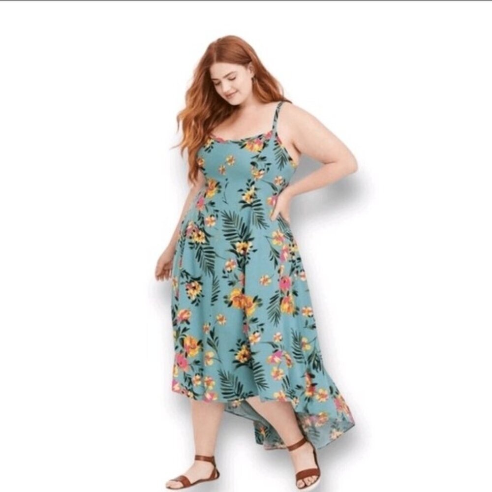 Torrid Women's Size 2X Floral Print Challis High Low Strappy Flowy Dress Spring